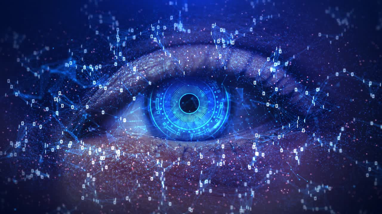 4k hud eye viewing digital technology information circles signs background future innovation