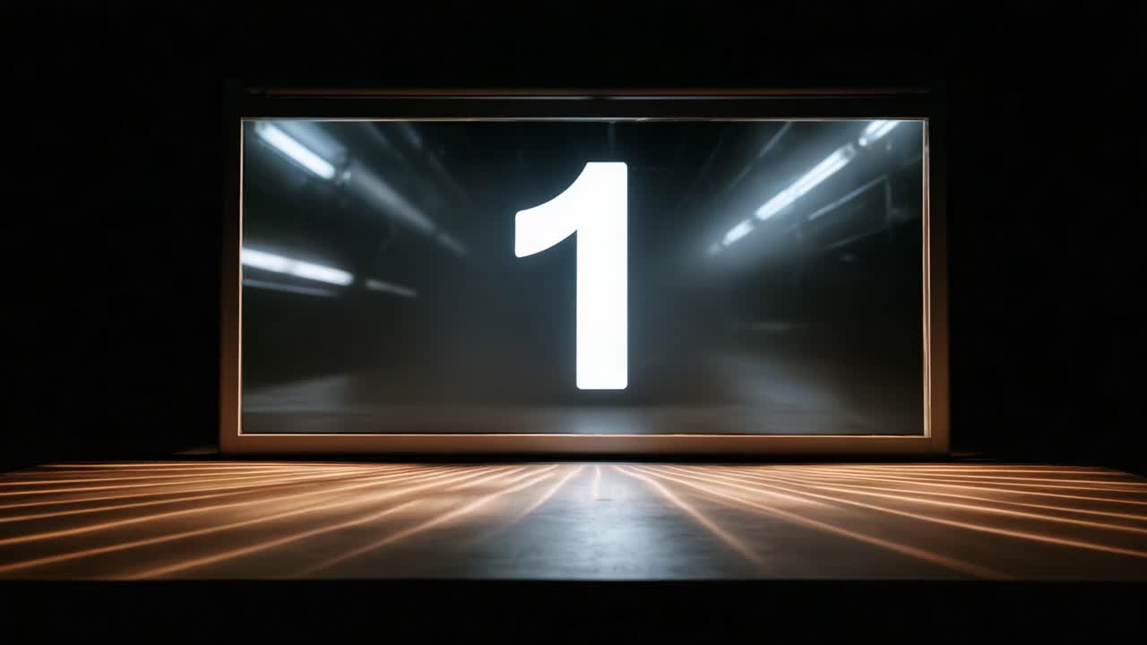 Dynamic Display of the Number One Captured in a Darkened Environment with Radiating Light Effects Enhancing the Dramatic Impact of the Scene