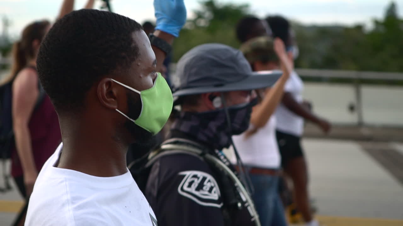 Crowd of protestors marching during Black Lives Matter rally