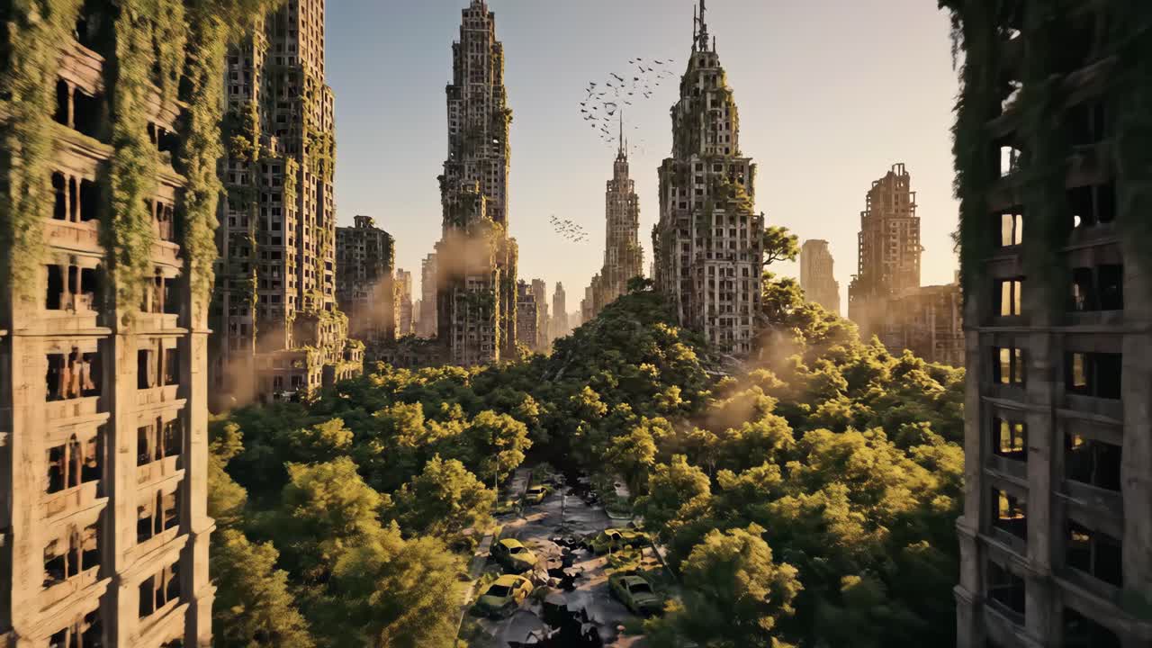 Post-Apocalyptic City: Nature Reclaims Urban Ruins