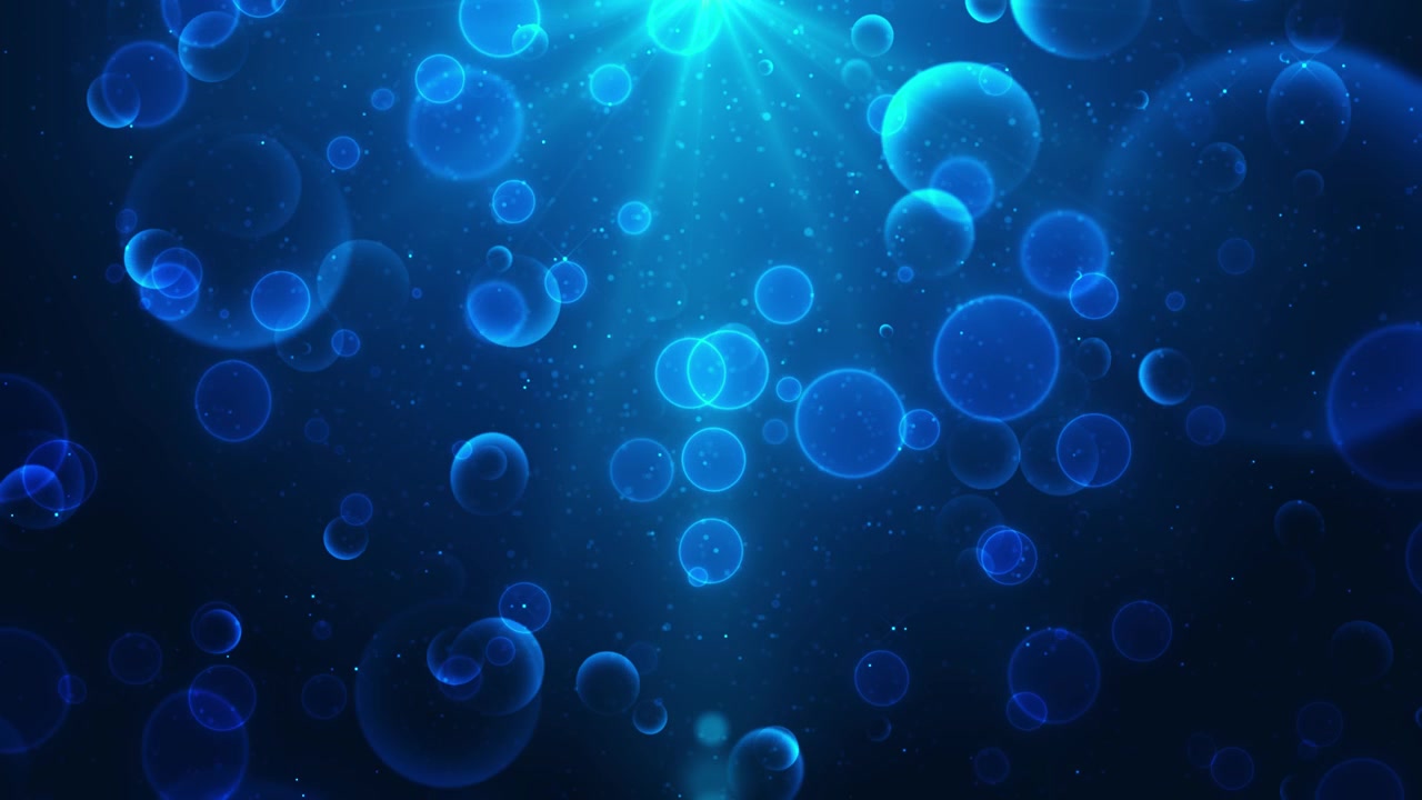 Glowing blue bubble animation with soft circular forms sparkling particles and luminous aquatic