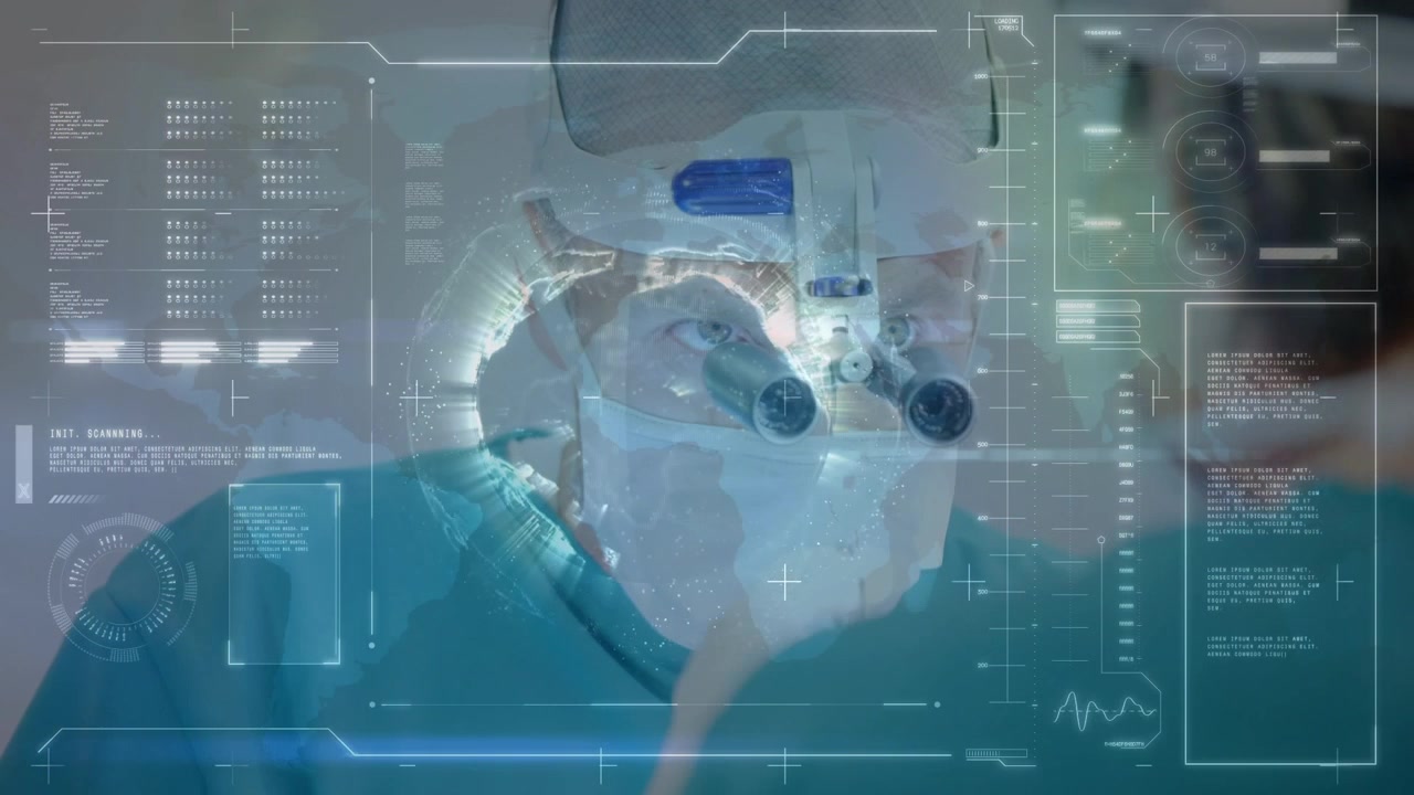 Surgeon Performing Operation with Digital Medical Data Overlay