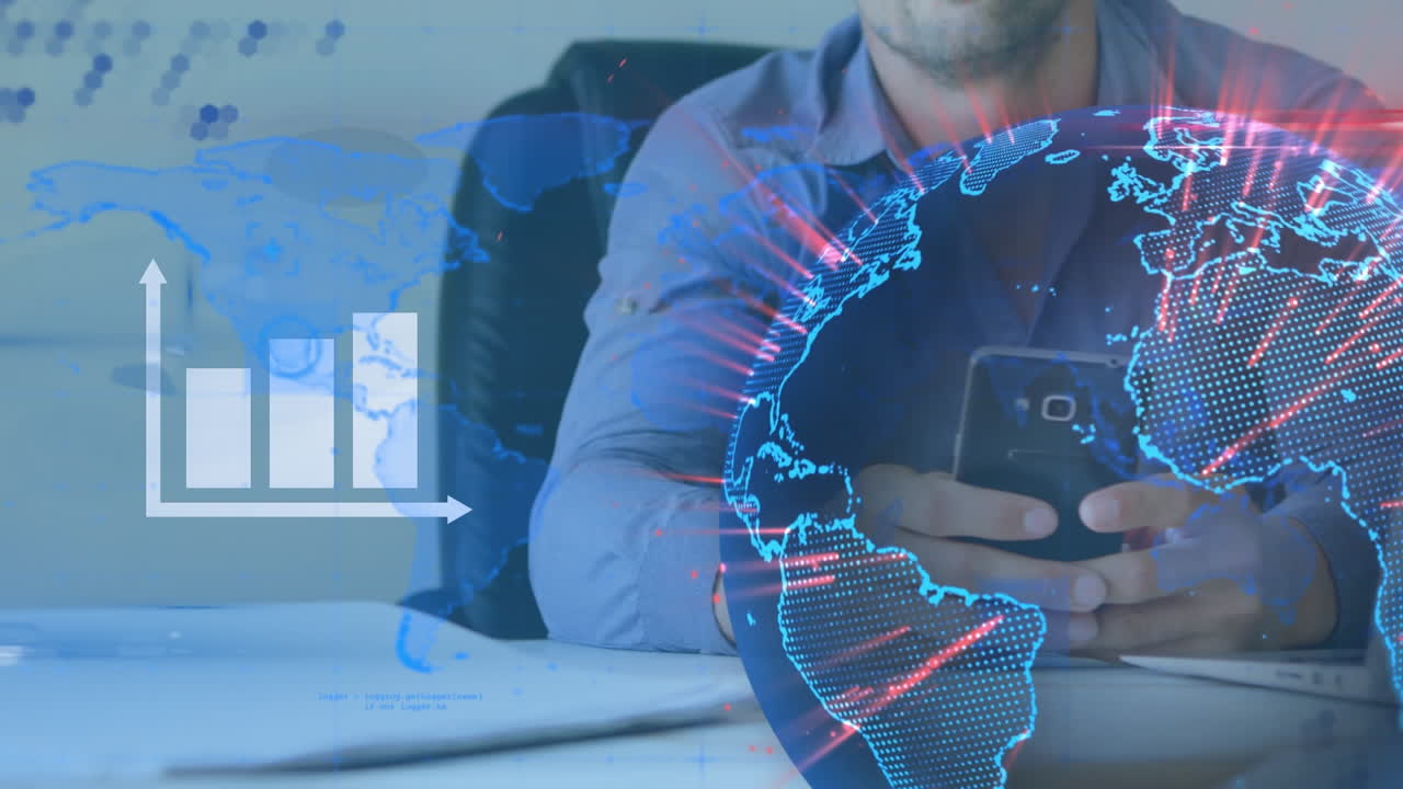 animación de la red de conexiones sobre el hombre utilizando el teléfono inteligente