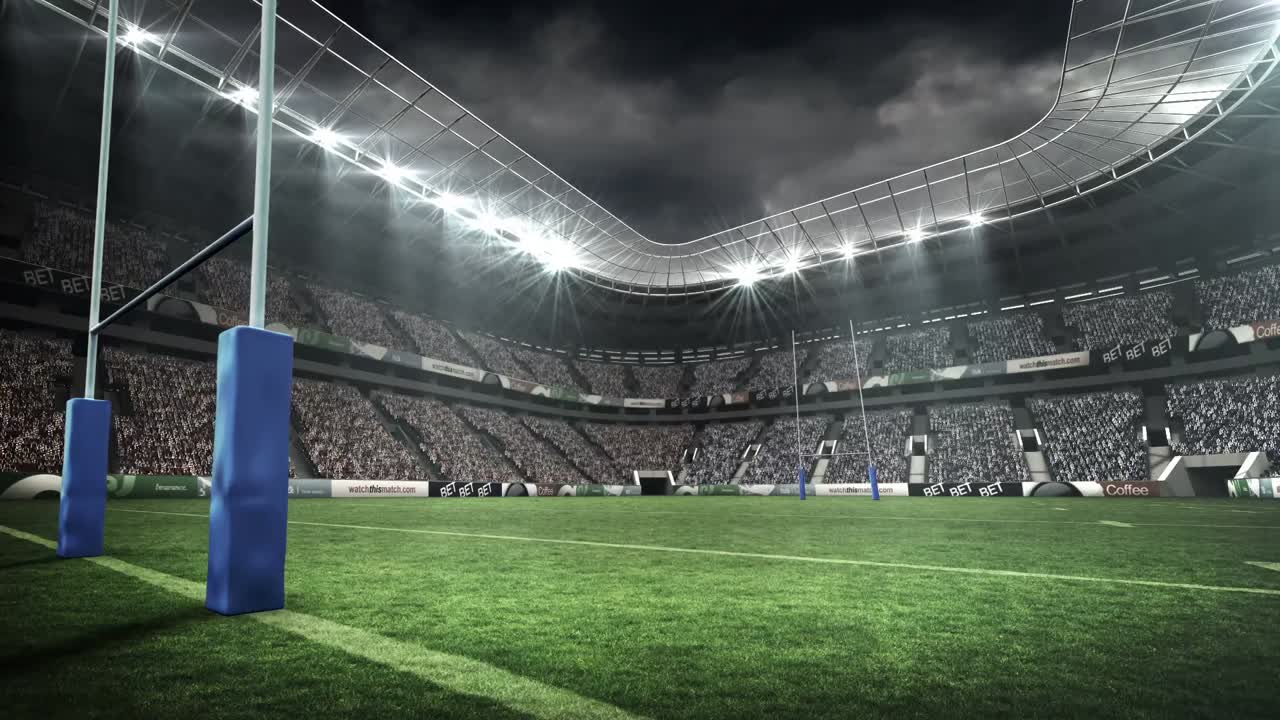 vista de un estadio de rugby por la noche