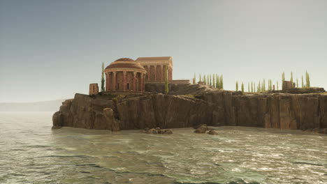 ruins of an ancient roman temple by the sea at dusk in a serene landscape