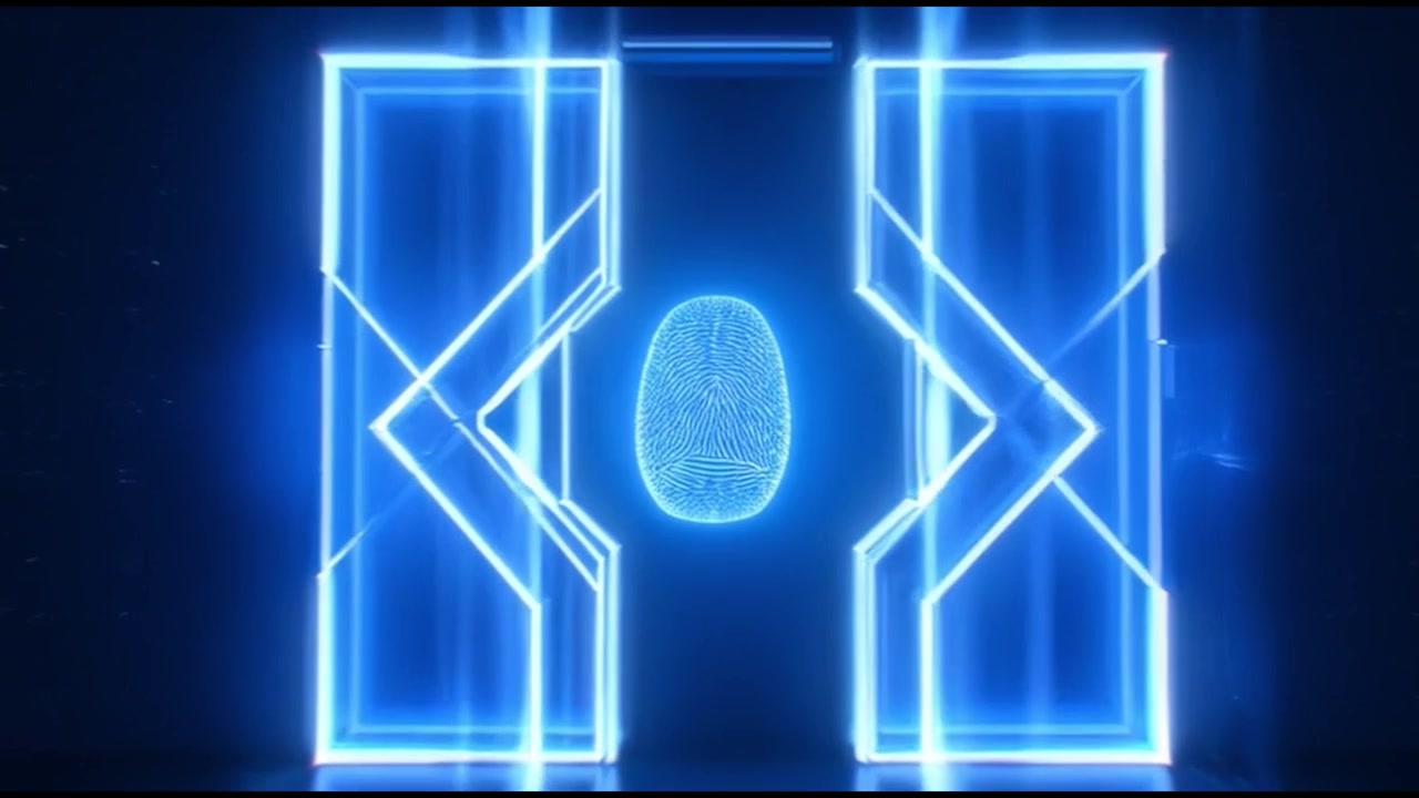Sblocco di porta digitale tramite impronta biometrica futuristica