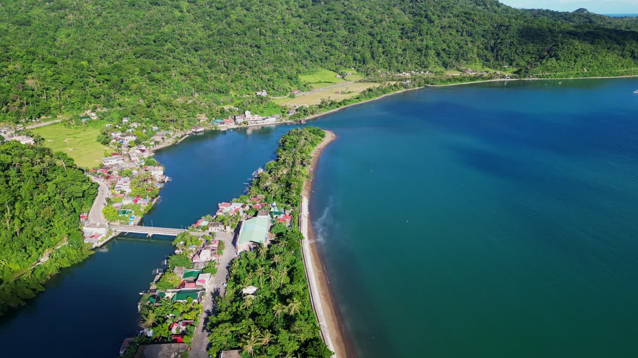 Seaside Houses, Beach, Blue Sea And Tropical Green Forest In Bato, Catanduanes. - aerial shot