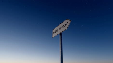 voting direction sign under a starry night sky