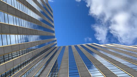 time lapse of clouds reflected in corporate office building looking upwards