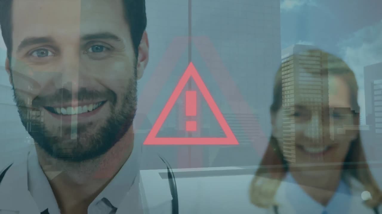 animación de señales de advertencia y procesamiento de datos sobre los médicos