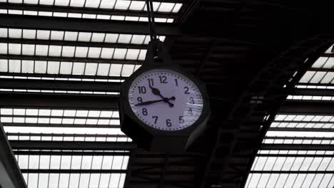 close-up of a clock in milan central railways station hanging at vaults