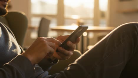 a person interacting with a smartphone in a cozy indoor environment, highlighting modern communication and everyday technology in soft sunlight