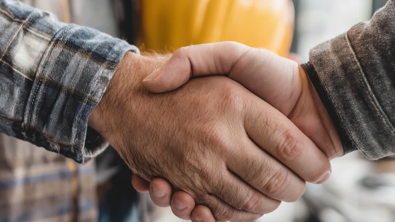 Et øjebliks forbindelse: To individer giver hånd, hvilket symboliserer enighed, partnerskab og gensidig respekt i en professionel ramme præget af tillid og samarbejde.