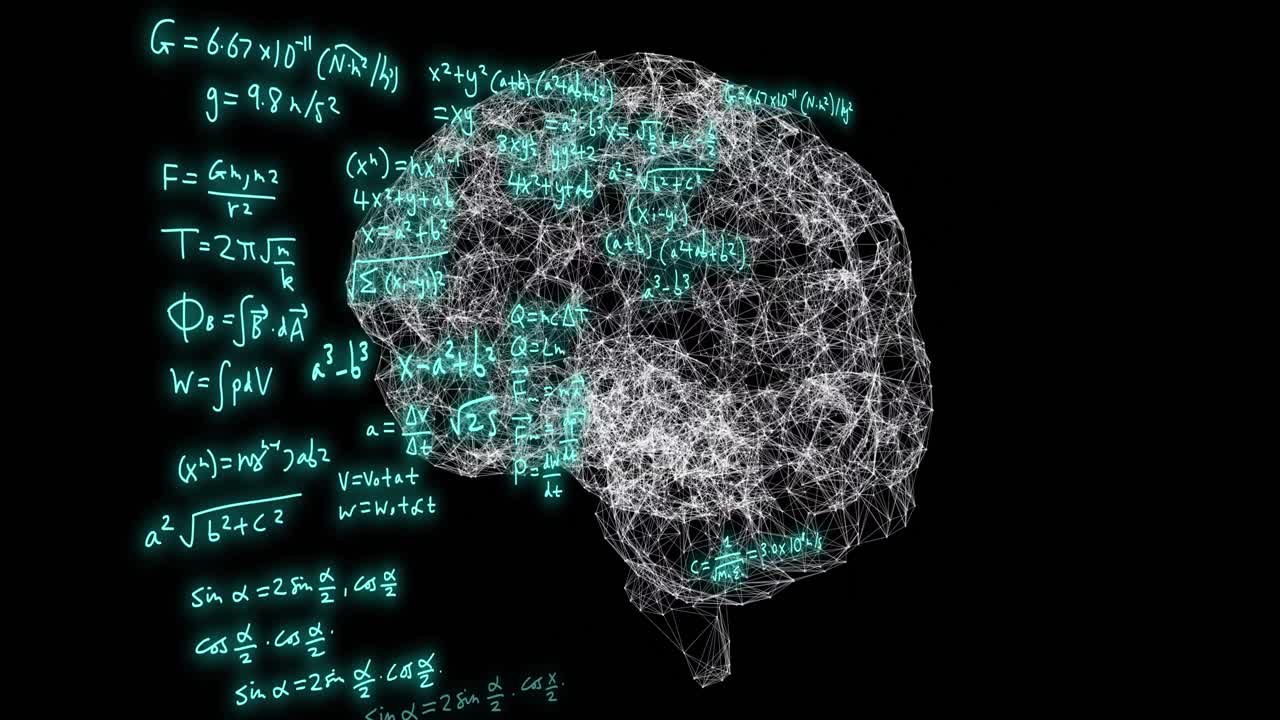 Animation of human brain, scientific and mathematical data processing