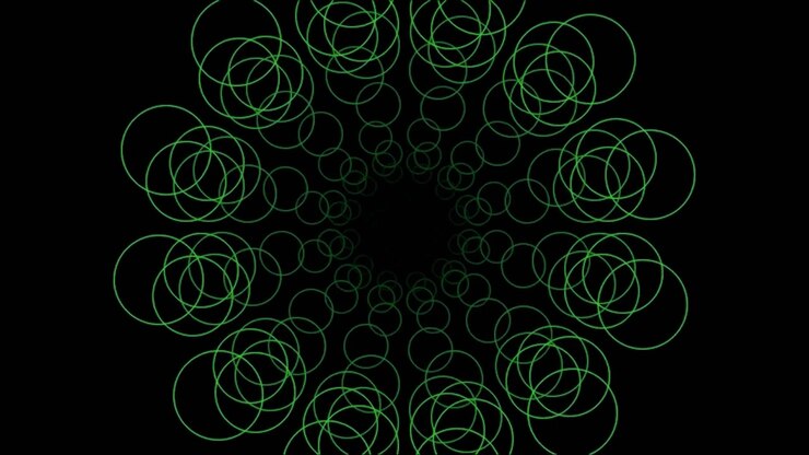 Círculos Verdes Abstratos Expandindo e Contraindo em um Padrão Geométrico
