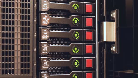 A-hard-disk-array-blinks-showing-read---write-activity-on-a-cloud-server