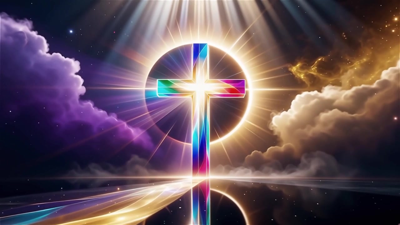 Croce Cristiana Luce Celestiale Sfondo per il Culto.