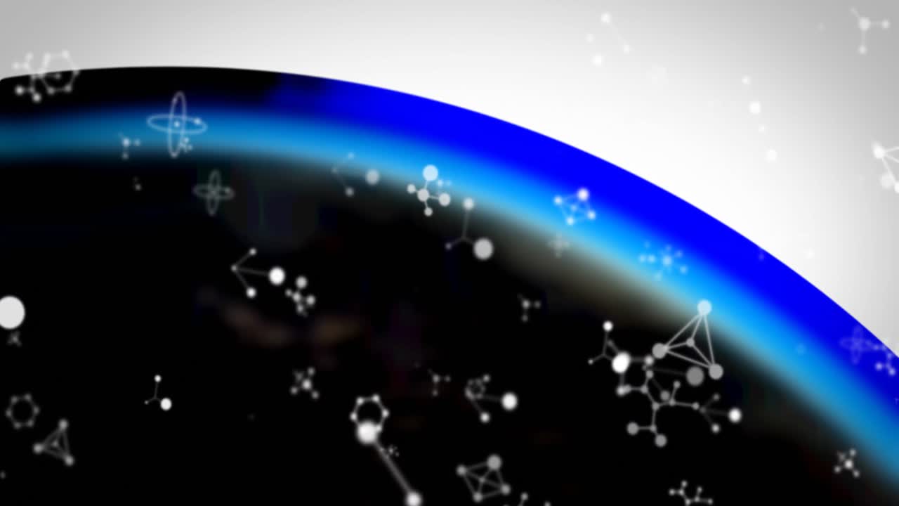 기하학적 배경에 연결된 여러 개의 떨어지는 네트워크의 애니메이션