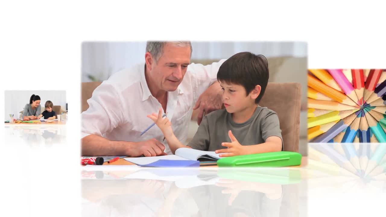 montaje de niños con sus padres