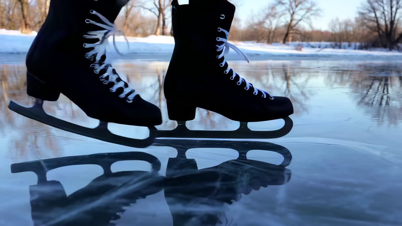 Woman Ice Skating on a Frozen Lake