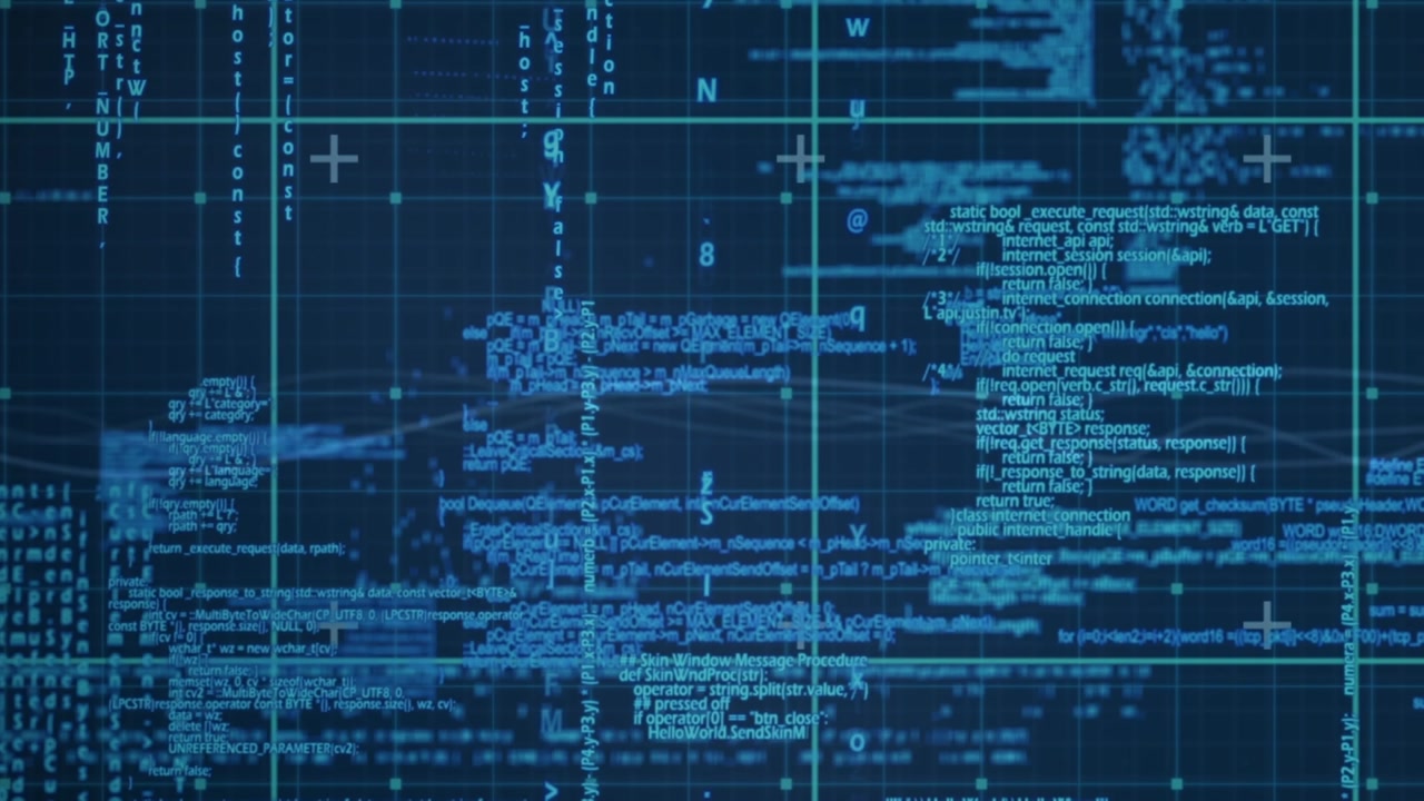 Animation of data processing over navy background