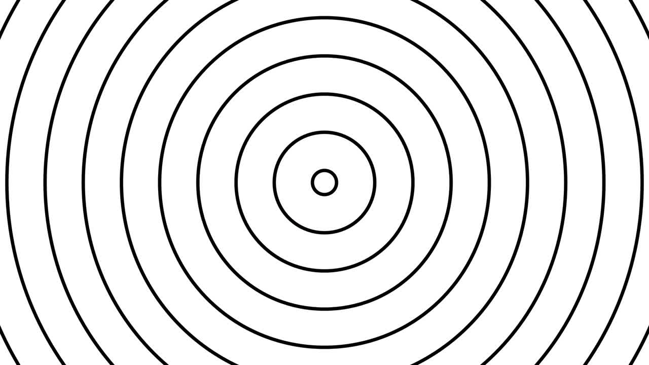 색 배경에 있는 검은색 동심 원의 라디오 파동 움직임