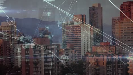 animación de redes de conexiones y procesamiento de datos en el paisaje urbano