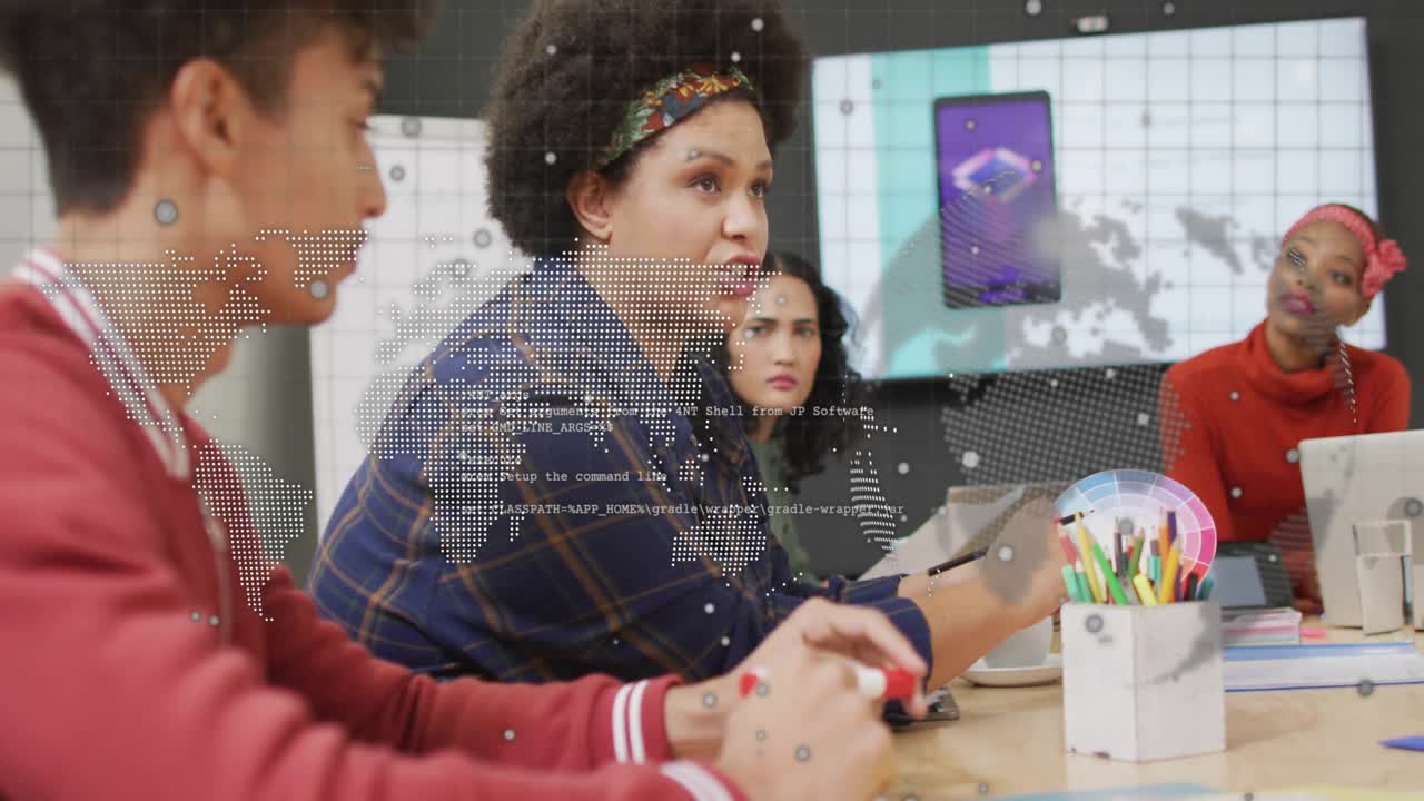 Presenter opening talk, gesturing paper near phone, tech overlay mapping onto paper showing plan