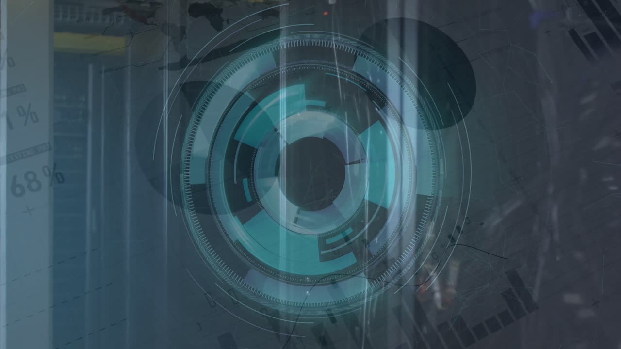 animación del escaneo del alcance y el procesamiento de datos sobre la sala del servidor