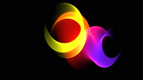 A-motion-graphic-of-coloured-coils-and-whisps-moving-on-a-black-background