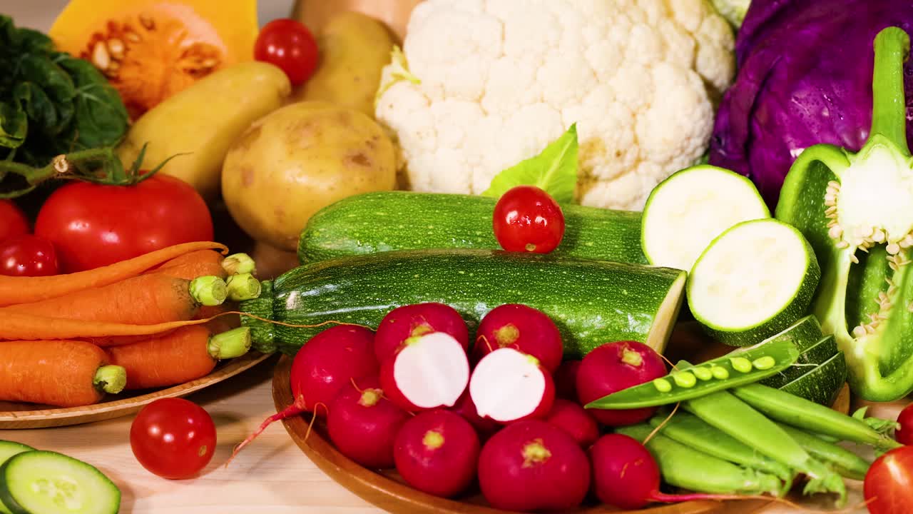 검은 바탕 에 배열 된 다양한 채소