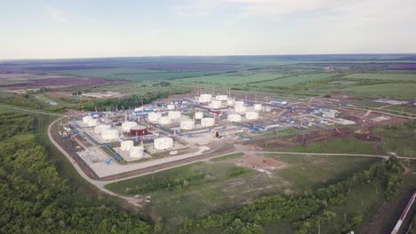 aerial view of an oil refinery and storage facility