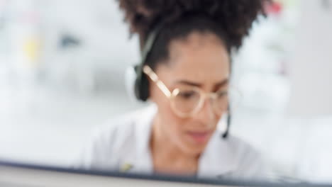 Telehealth,-headset-and-doctor-on-computer