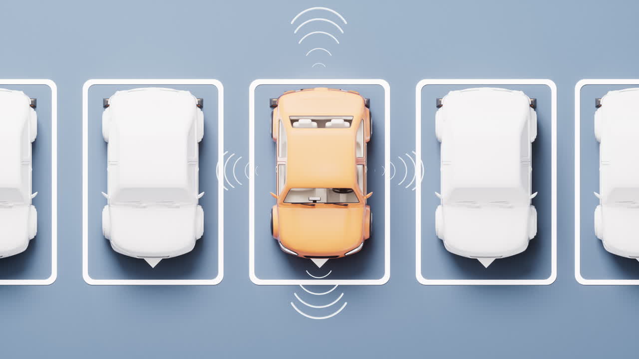 자동차가 주차장에 자동으로 주차되는 3d 렌더링