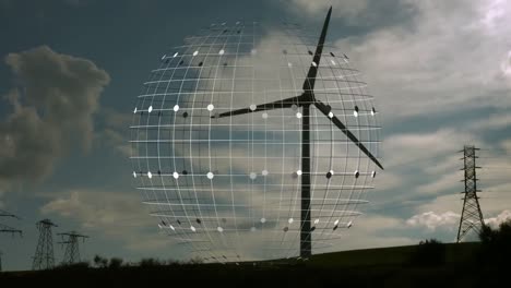 animation of spinning globe over windmill against blue sky