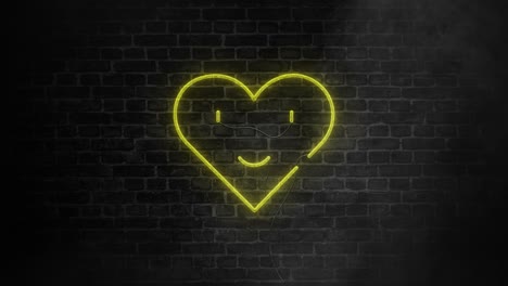 Neon-emoji-heart,-glowing-sign-with-smiley-face