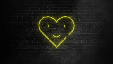 corazón de emoji de neón, signo brillante con cara sonriente