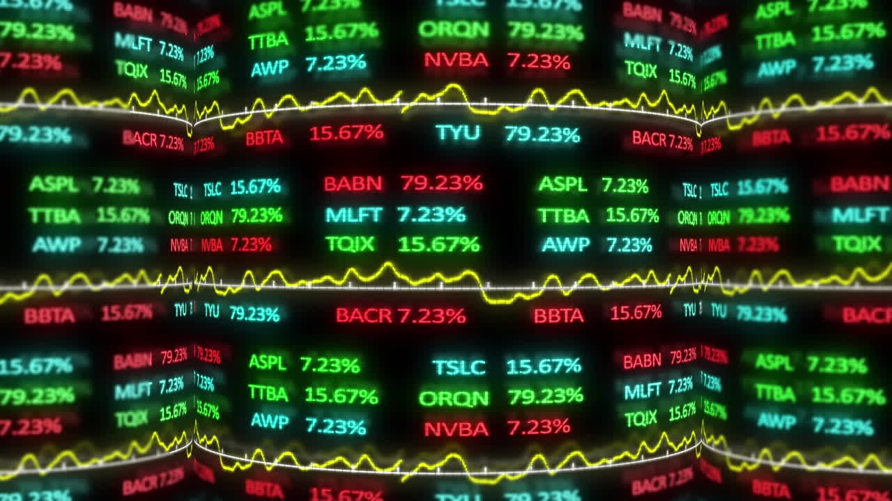 검은색 배경에 있는 금융 데이터 처리 애니메이션