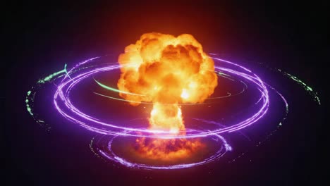 stylized nuclear explosion with neon energy swirls