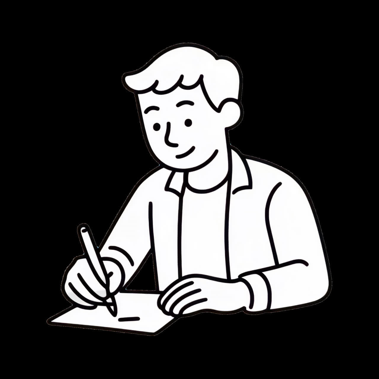 Illustration of person writing animation isolated asset, transparent 4K video, alpha channel, ProRes