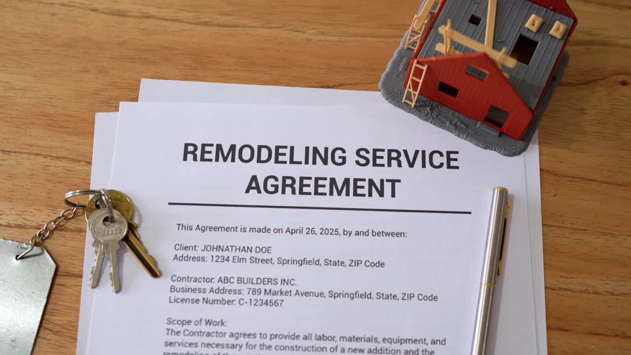 Remodeling service agreement contract. Concept of house renovation.