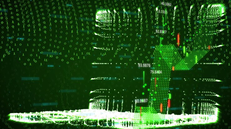 Animation of binary coding and data processing