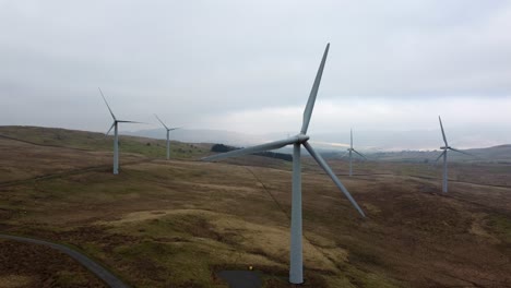 Cinematic-aerial-footage-of-Lambrigg-Wind-Farm,-Kendal-Cumbria-UK