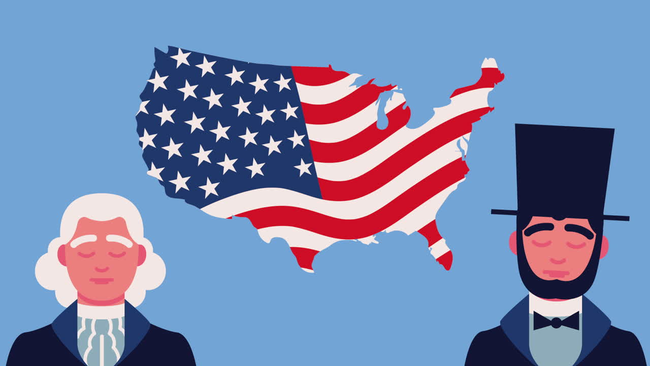 미국 지도와 함께 링컨과 워싱턴