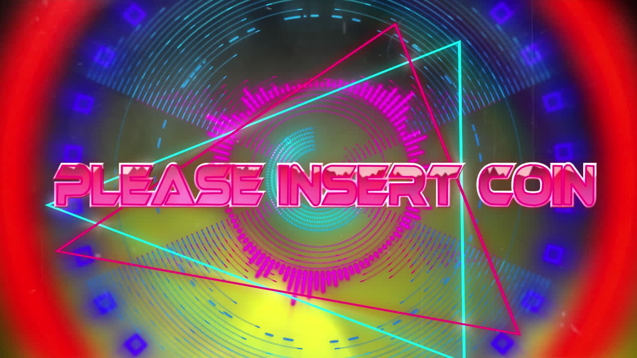 animación de por favor inserte la moneda en el espacio abstracto digital