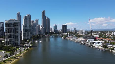 aerial view of the nerang river running between the gold coast suburbs of budds beach and chevron island