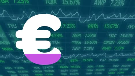 Animation-of-euro-currency-symbol-and-financial-data-processing