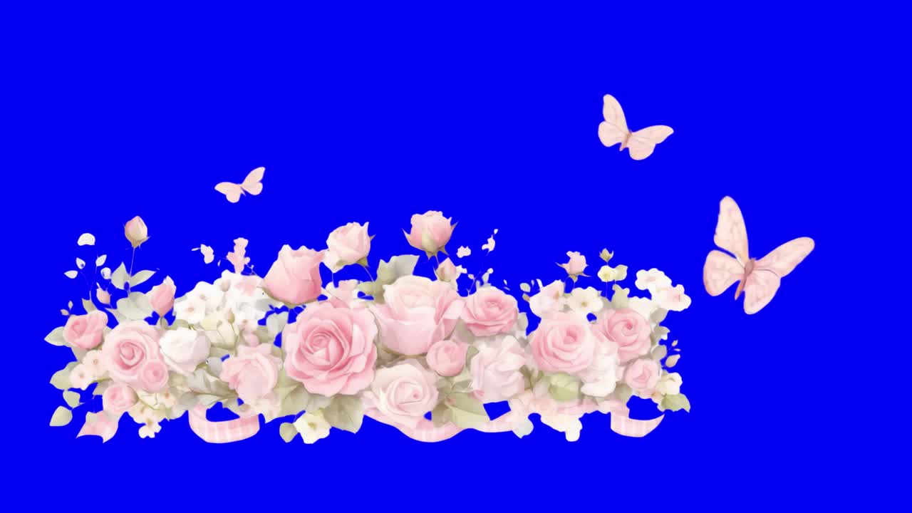 Elegant floral butterfly design animation, transparent 4K video, green screen