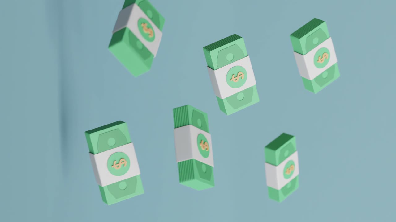 copyspace と青色の背景にフローティング紙幣