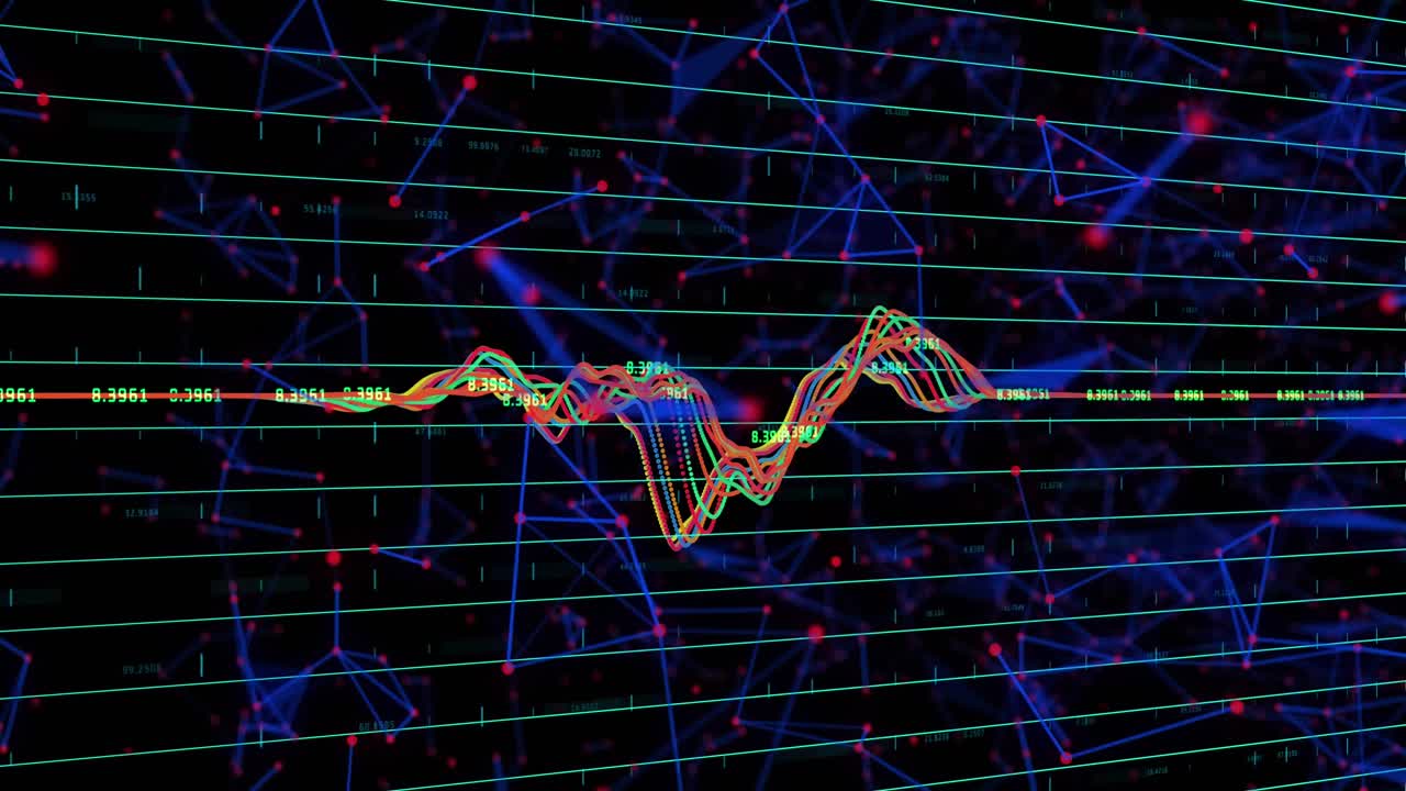 animación del procesamiento de datos a través de redes de conexiones sobre fondo negro